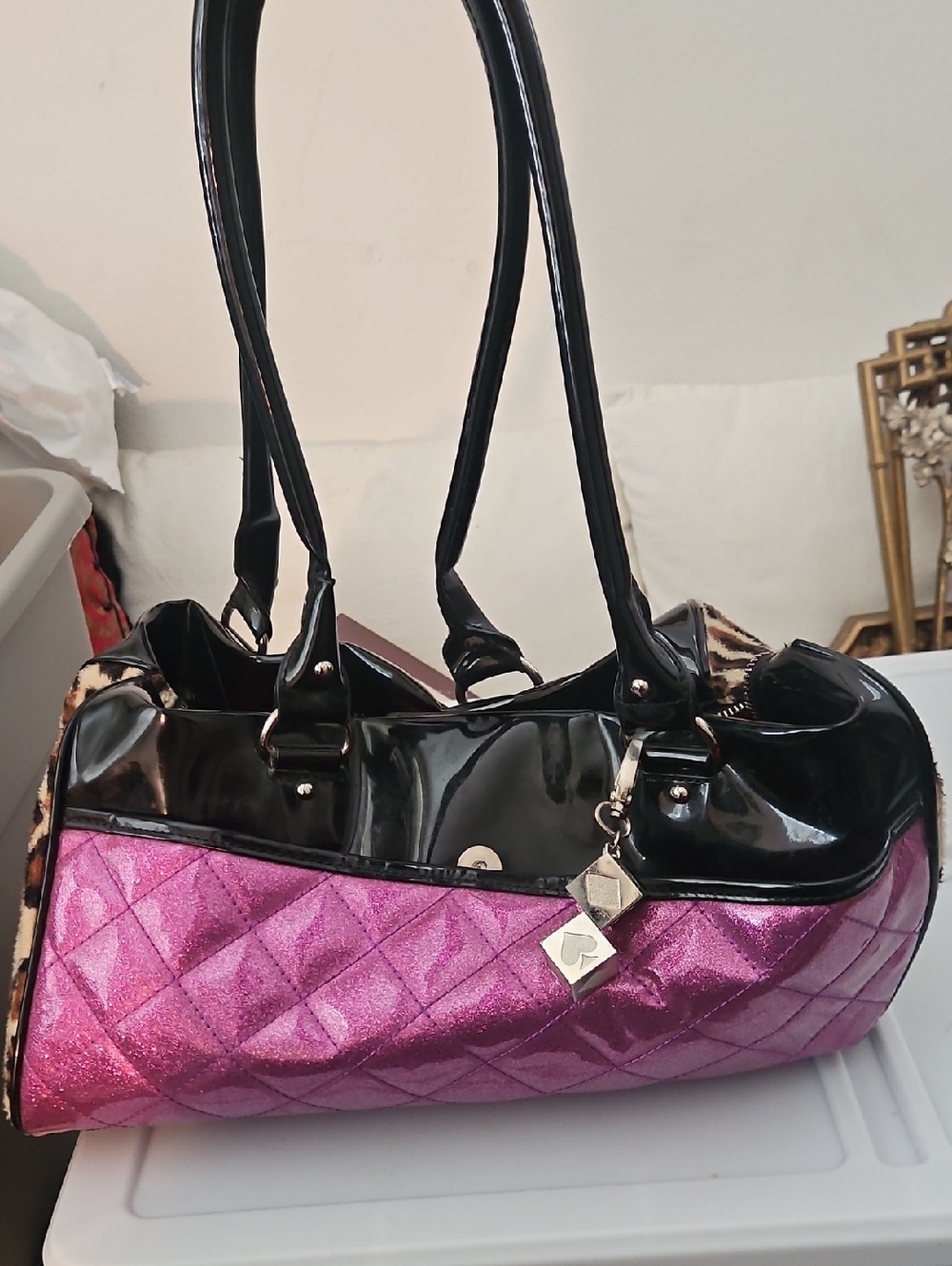Lux DeVille Glitter Purple And Leopard Print Large